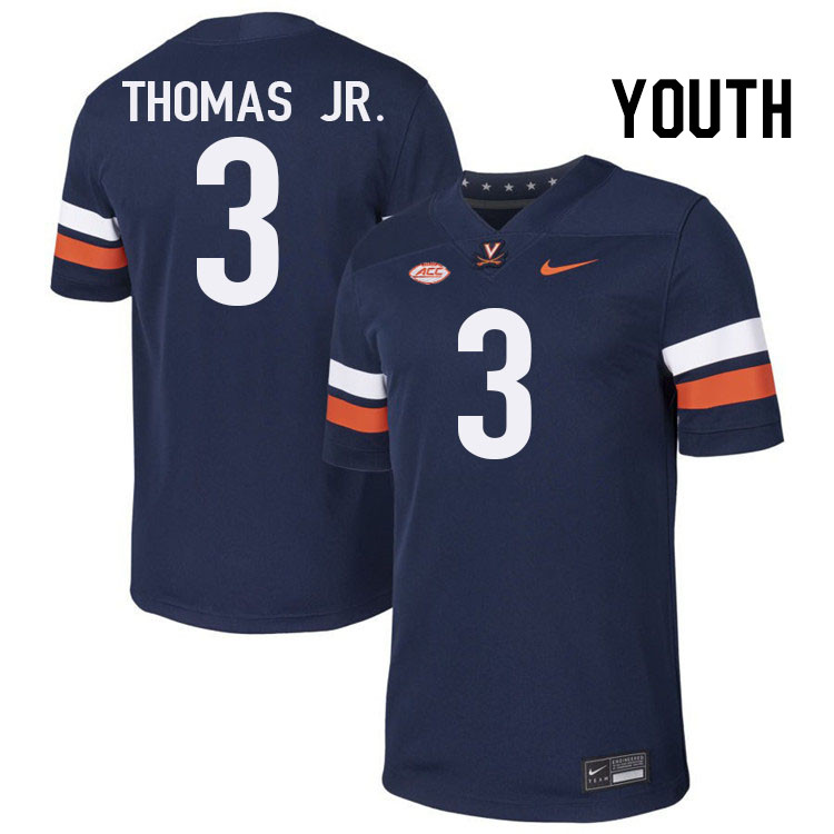 Youth Virginia Cavaliers #3 Corey Thomas Jr. College Football Jerseys Stitched-Navy